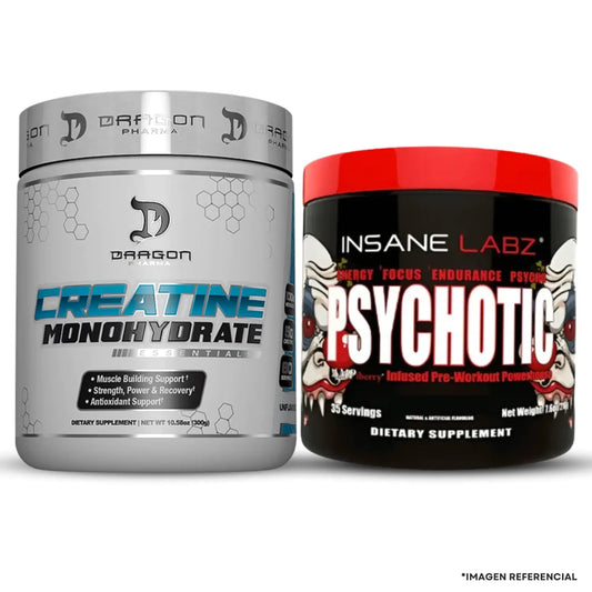 Creatina Monohidratada Dragon Pharma 300g + Psychotic rojo 35 serv